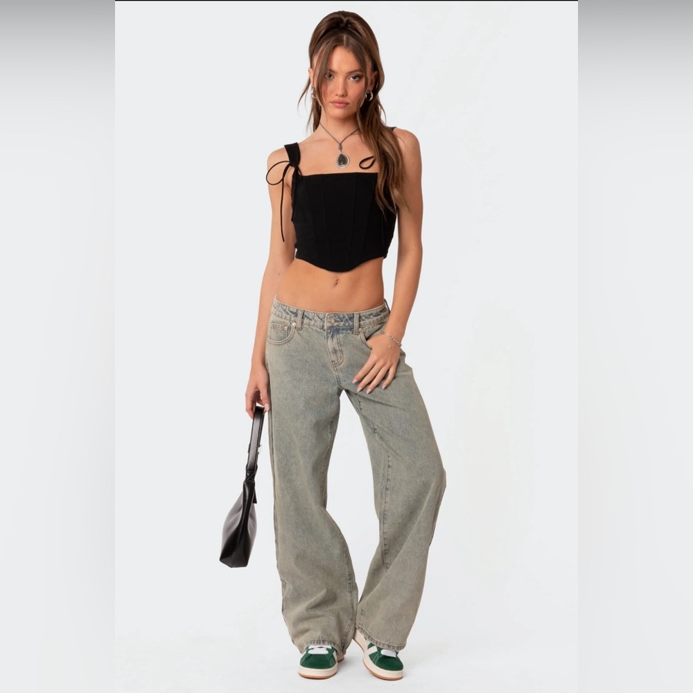 Edikted Magda Low Rise Acid Wash Jeans